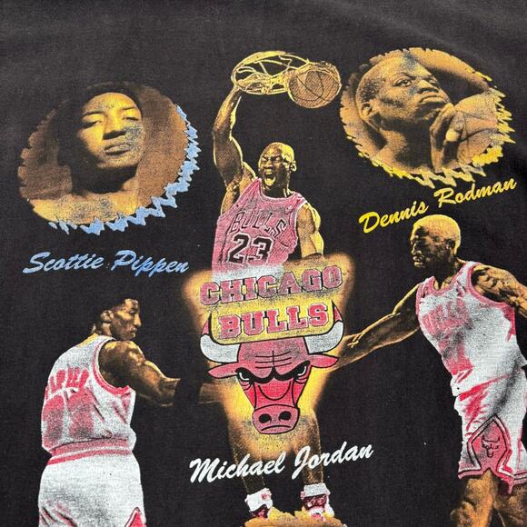 Vintage 90s Chicago Bulls Rap Tee Rare T Shirt XL Michael Jordan Pippen Rodman - Picture 11 of 15